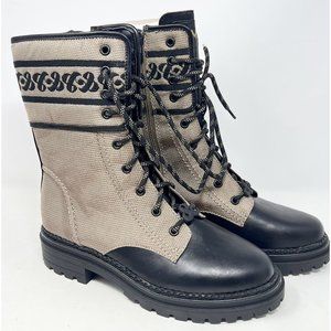 Sam & Libby Women's Stella Dark Brown & Khaki Zip Up Combat Boots - Size‎ 8.5